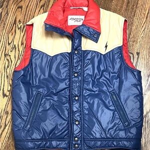 Vintage Lightning Bolt Down Puffer Vest Size Large Very Rare Color Block 1970s